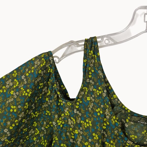 Dainty Floral Cottage Boho Cabincore Cold Shoulder Blouse Prana Green Yellow XL - Picture 4 of 10